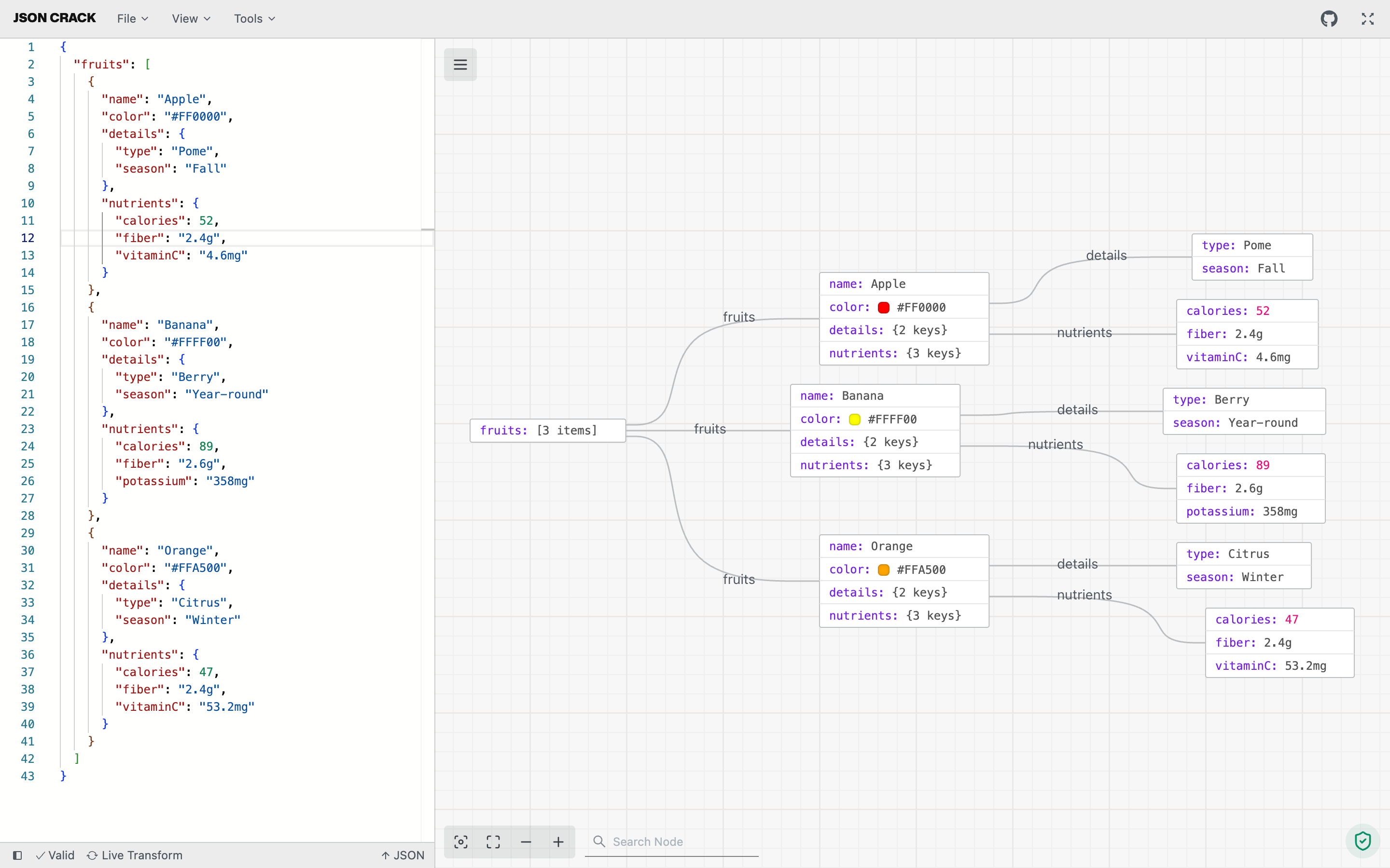 JSON Crack editor preview